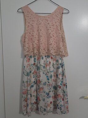 Blush Pink Lace Overlay Floral Sleeveless Dress Size Medium